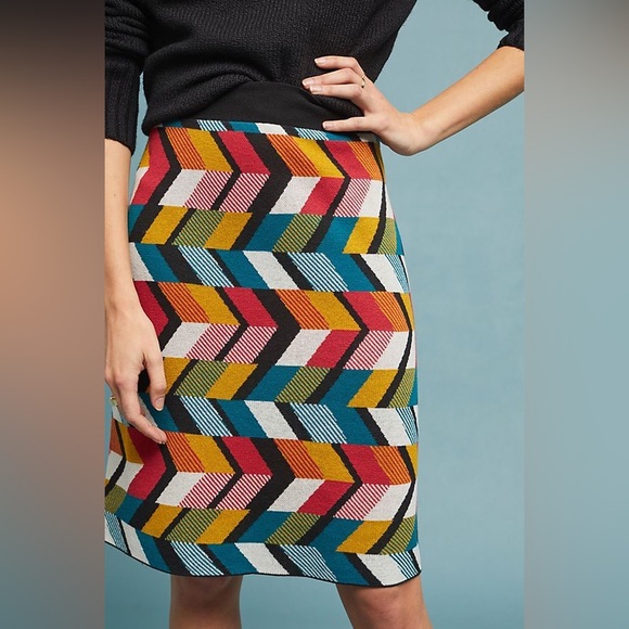Anthropologie Maeve Size XS Multicolor Geometric Knit Knee Length Sweater Skirt - Picture 6 of 16